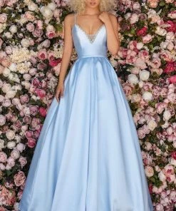 Clarisse - 8199 Mikado Plunging V-Neck Ballgown