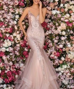 Clarisse - 8219 V-Neck Glittery Mermaid Dress