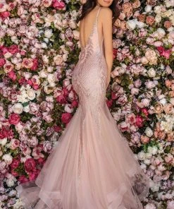 Clarisse - 8219 V-Neck Glittery Mermaid Dress