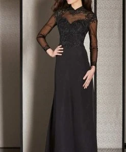 Clarisse - M6212 Embroidered Illusion Long Sleeve Gown