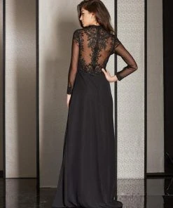 Clarisse - M6212 Embroidered Illusion Long Sleeve Gown
