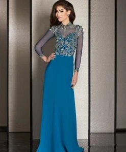 Clarisse - M6212 Embroidered Illusion Long Sleeve Gown 10 Clarisse - M6212 Embroidered Illusion Long Sleeve Gown