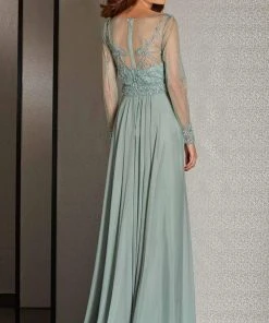 Clarisse - M6215 Bedazzled Sheer Bateau Dress