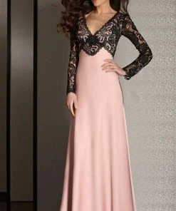 Clarisse - M6222 Lace Sleeved V-neck Dress