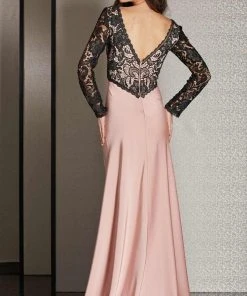 Clarisse - M6222 Lace Sleeved V-neck Dress 7 Clarisse - M6222 Lace Sleeved V-neck Dress