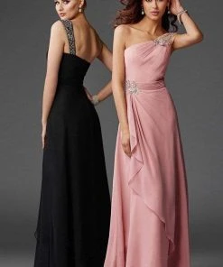 Clarisse - M6403 Draped Ornate Asymmetrical Gown
