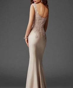 Clarisse - M6416 Intricate Floral Applique Sheath Gown 7 Clarisse - M6416 Intricate Floral Applique Sheath Gown