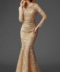 Clarisse - M6426 Glamorous Gilded Lace Evening Gown
