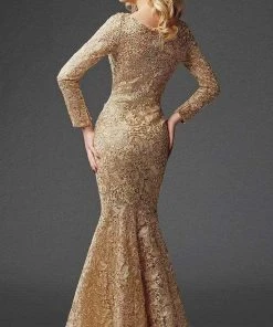 Clarisse - M6426 Glamorous Gilded Lace Evening Gown