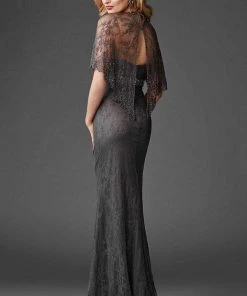 Clarisse - M6435 Flutter Sleeve Lace Shrug Sweetheart Evening Gown