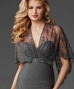 Clarisse - M6435 Flutter Sleeve Lace Shrug Sweetheart Evening Gown