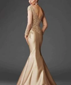 Clarisse - M6436 Embellished V-neck Trumpet Dress