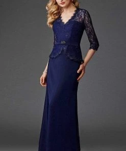 Clarisse - M6444 Lace Patterned Peplum Evening Gown