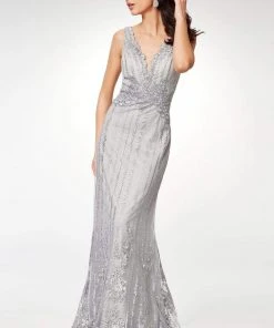 Clarisse - M6501 Adorned Lace Applique Long Sheath Gown