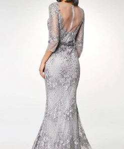 Clarisse - M6502 Quarter Sleeve Lace Appliqued Mesh Trumpet Gown