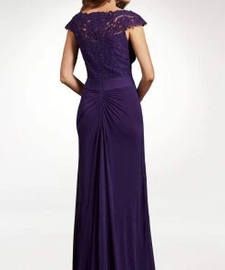 Clarisse - M6531 Lace Scalloped Bateau Chiffon Sheath Dress