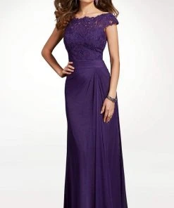 Clarisse - M6531 Lace Scalloped Bateau Chiffon Sheath Dress