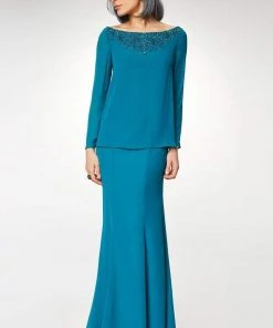 Clarisse - M6538 Beaded Embellished Neckline Long Sleeve Formal Dress