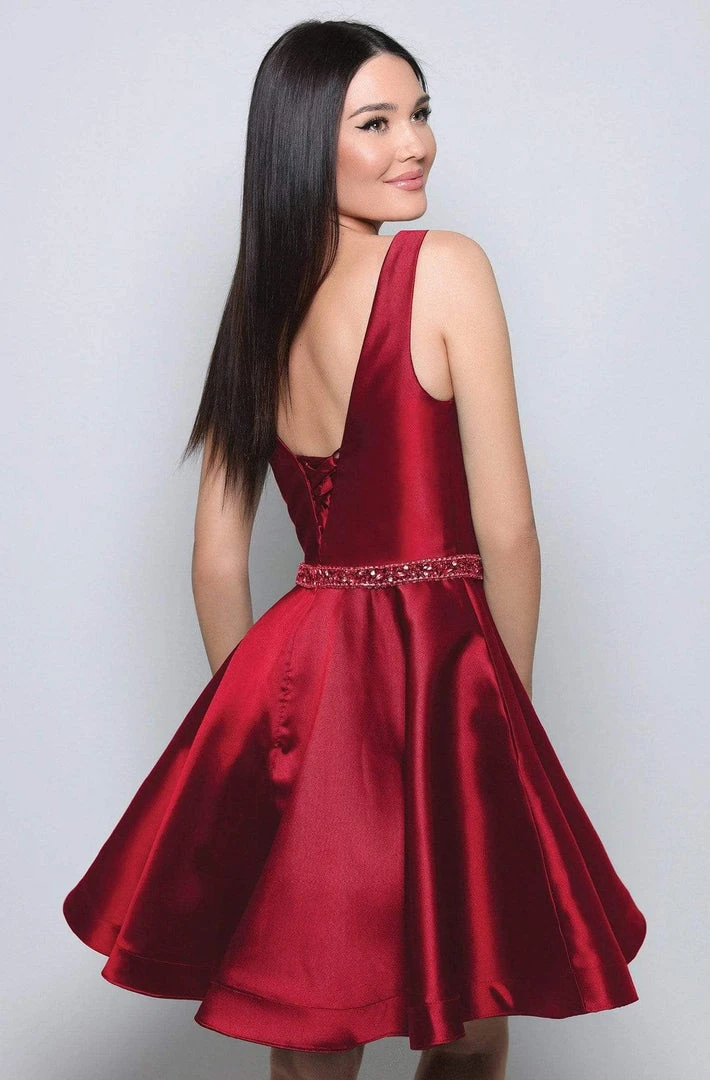 Clarisse - S7019 Glossy Mikado Sleeveless V Neck Cocktail Dress 4 Clarisse - S7019 Glossy Mikado Sleeveless V Neck Cocktail Dress