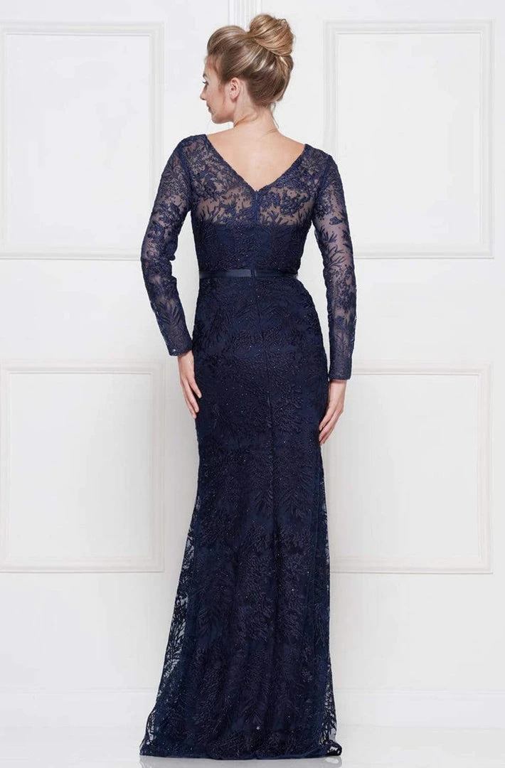 Colors Dress - 1830SL Lace Sheath Long Sleeve Gown With Overskirt 12 Colors Dress - 1830SL Lace Sheath Long Sleeve Gown With Overskirt