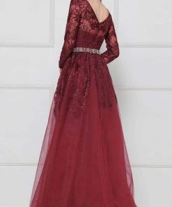 Colors Dress - 1830SL Lace Sheath Long Sleeve Gown With Overskirt 13 Colors Dress - 1830SL Lace Sheath Long Sleeve Gown With Overskirt