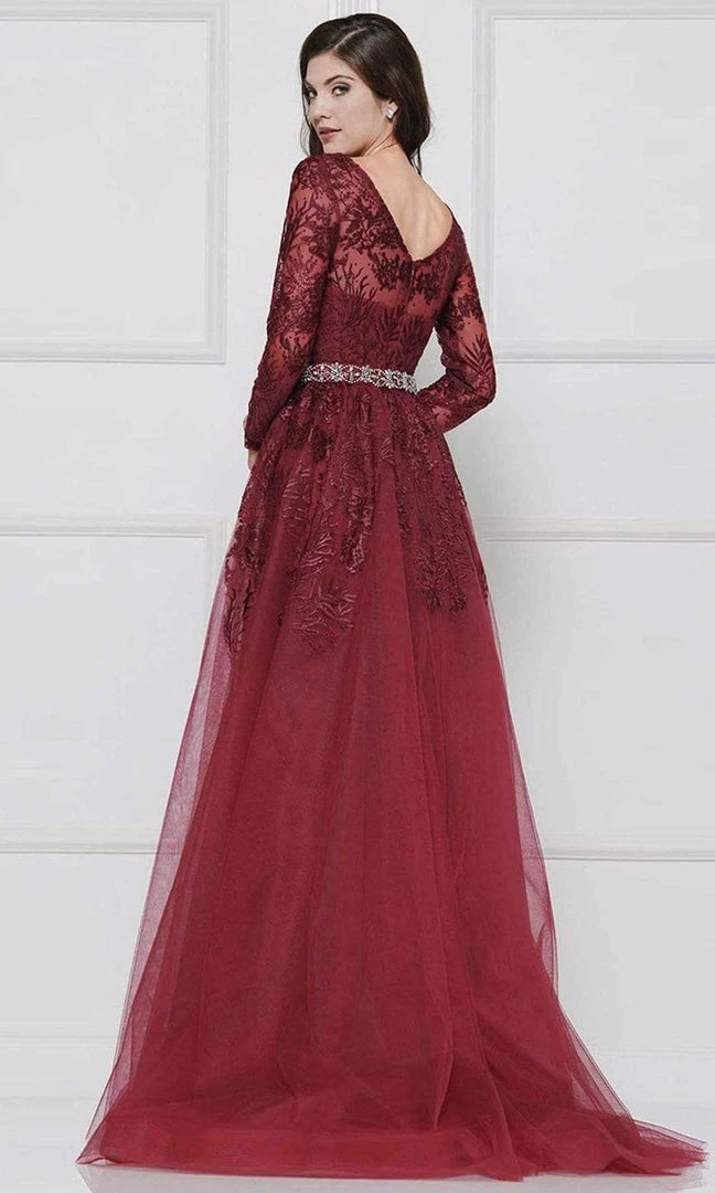 Colors Dress - 1830SL Lace Sheath Long Sleeve Gown With Overskirt 4 Colors Dress - 1830SL Lace Sheath Long Sleeve Gown With Overskirt