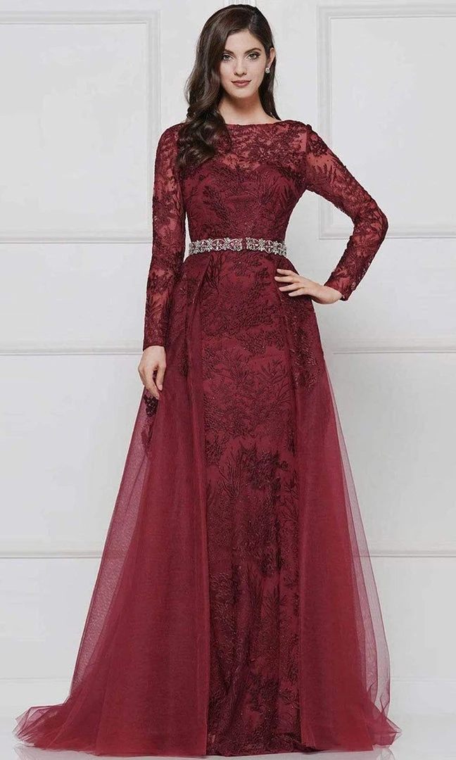 Colors Dress - 1830SL Lace Sheath Long Sleeve Gown With Overskirt 3 Colors Dress - 1830SL Lace Sheath Long Sleeve Gown With Overskirt