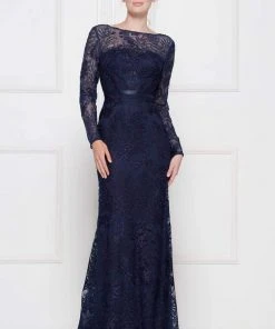 Colors Dress - 1830SL Lace Sheath Long Sleeve Gown With Overskirt 20 Colors Dress - 1830SL Lace Sheath Long Sleeve Gown With Overskirt