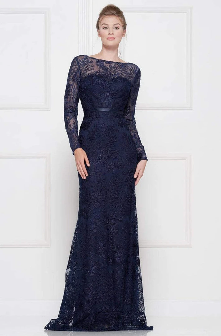 Colors Dress - 1830SL Lace Sheath Long Sleeve Gown With Overskirt 11 Colors Dress - 1830SL Lace Sheath Long Sleeve Gown With Overskirt