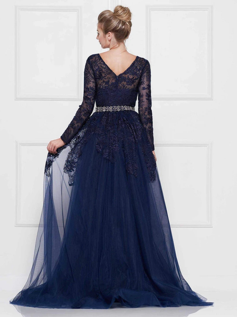 Colors Dress - 1830SL Lace Sheath Long Sleeve Gown With Overskirt 10 Colors Dress - 1830SL Lace Sheath Long Sleeve Gown With Overskirt