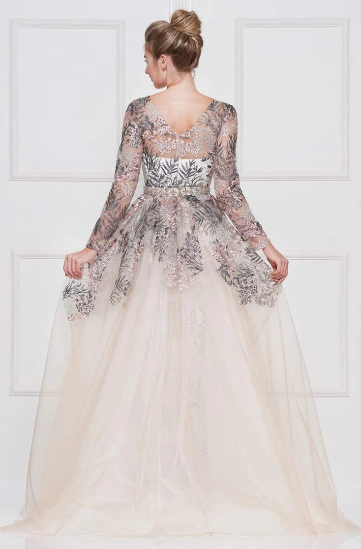 Colors Dress - 1830SL Lace Sheath Long Sleeve Gown With Overskirt 6 Colors Dress - 1830SL Lace Sheath Long Sleeve Gown With Overskirt