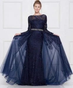 Colors Dress - 1830SL Lace Sheath Long Sleeve Gown With Overskirt 18 Colors Dress - 1830SL Lace Sheath Long Sleeve Gown With Overskirt