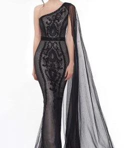 Colors Dress - 2058 Embellished One Shoulder Trumpet Dress