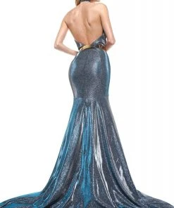 Colors Dress - 2287 Shiny Crossed Neckline Trumpet Dress