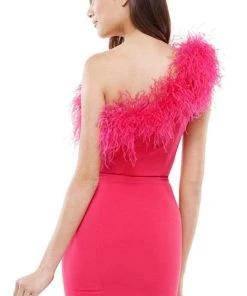 Colors Dress - 2404 Feather Ornate One Shoulder Dress 8 Colors Dress - 2404 Feather Ornate One Shoulder Dress