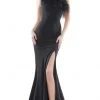 Colors Dress - 2405 Feathered One Shoulder Crepe Mermaid Dress 2 Colors Dress - 2405 Feathered One Shoulder Crepe Mermaid Dress