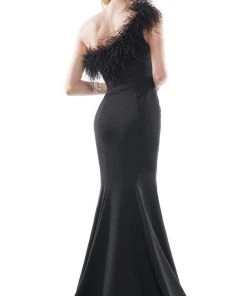 Colors Dress - 2405 Feathered One Shoulder Crepe Mermaid Dress