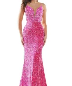Colors Dress - 2459 Sequin Plunging Sweetheart Mermaid Dress