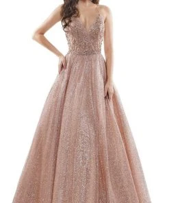Colors Dress - 2480 Glitter Plunging V Neck Ballgown