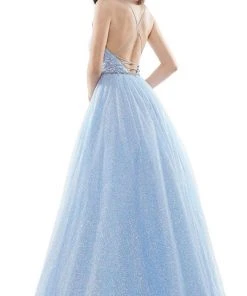 Colors Dress - 2480 Glitter Plunging V Neck Ballgown