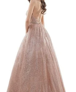Colors Dress - 2480 Glitter Plunging V Neck Ballgown