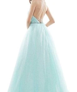 Colors Dress - 2480 Glitter Plunging V Neck Ballgown