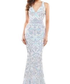 Colors Dress - 2520 Sequin V Neck Sheath Dress