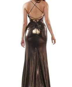 Colors Dress - 2635 V-Neck Metallic Jersey Gown