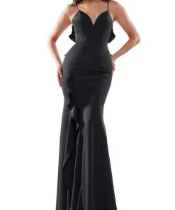Colors Dress - 2646 Sweetheart Bodice Ruffle Trim High Slit Gown