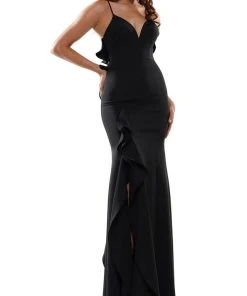 Colors Dress - 2646 Sweetheart Bodice Ruffle Trim High Slit Gown 7 Colors Dress - 2646 Sweetheart Bodice Ruffle Trim High Slit Gown