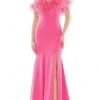 Colors Dress - 2663 Feather Trimmed High Slit Gown 1 Colors Dress - 2663 Feather Trimmed High Slit Gown