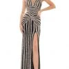 Colors Dress - 2704 Stripe Embellished Evening Gown