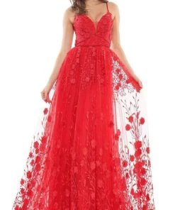 Colors Dress - 2726 Embroidered V-Neck A-Line Dress