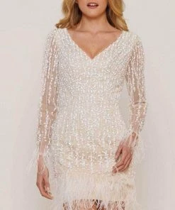 Colors Dress 2781 - Feather Fringed Short Dress